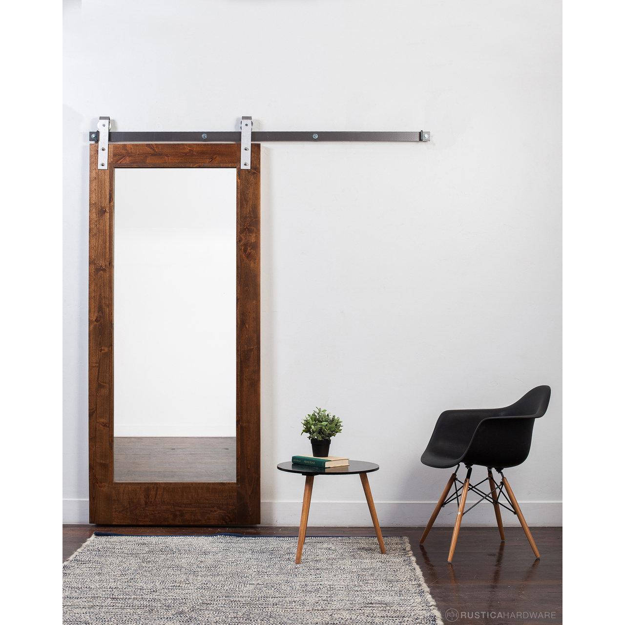 RusticaHardware Wood and Mirror 1Panel Stained Sliding Barn Interior